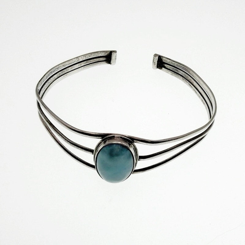 Larimar Stone and Sterling Silver Open Cuff Bracelet 6”
