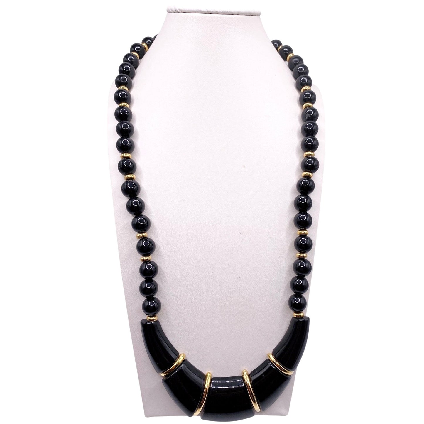 Napier Vintage Black and Gold Lucite Necklace 20”