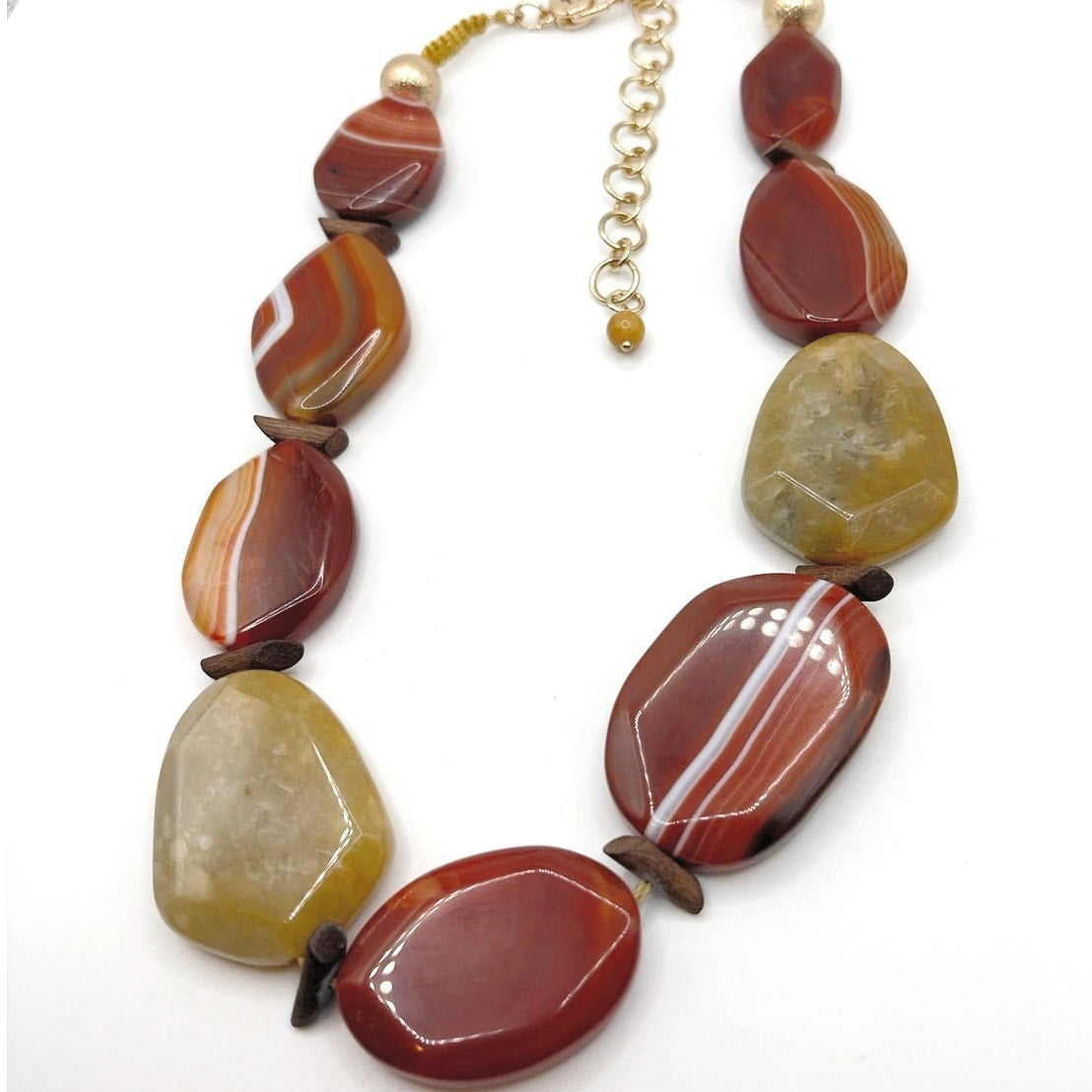 Vintage Chunky Red Agate Gemstone Necklace Adjustable 22”