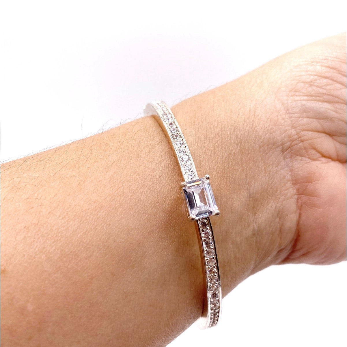 Ralph Lauren Signed Silver Tone Vintage Bangle Bracelet with Cubic Zirconia