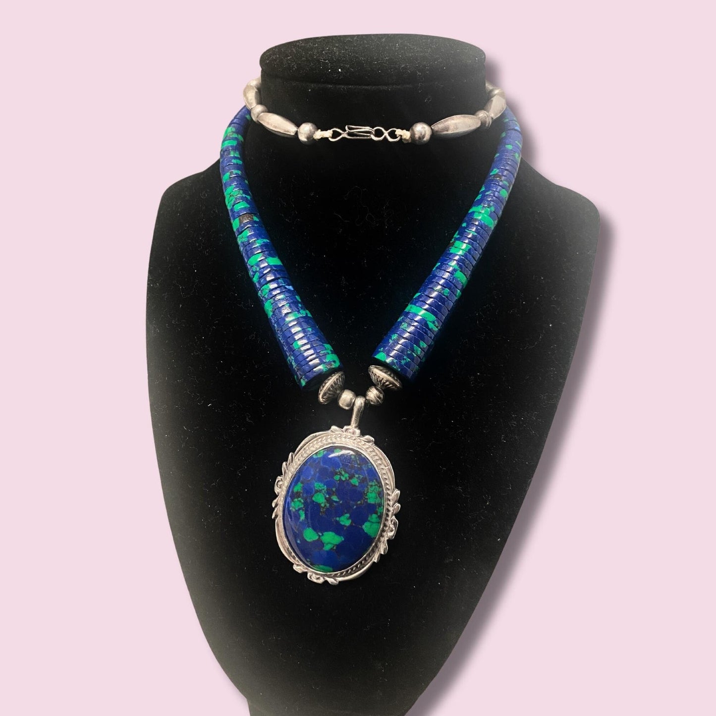 Navajo Billie Eagle Azurite Malachite St Silver Necklace