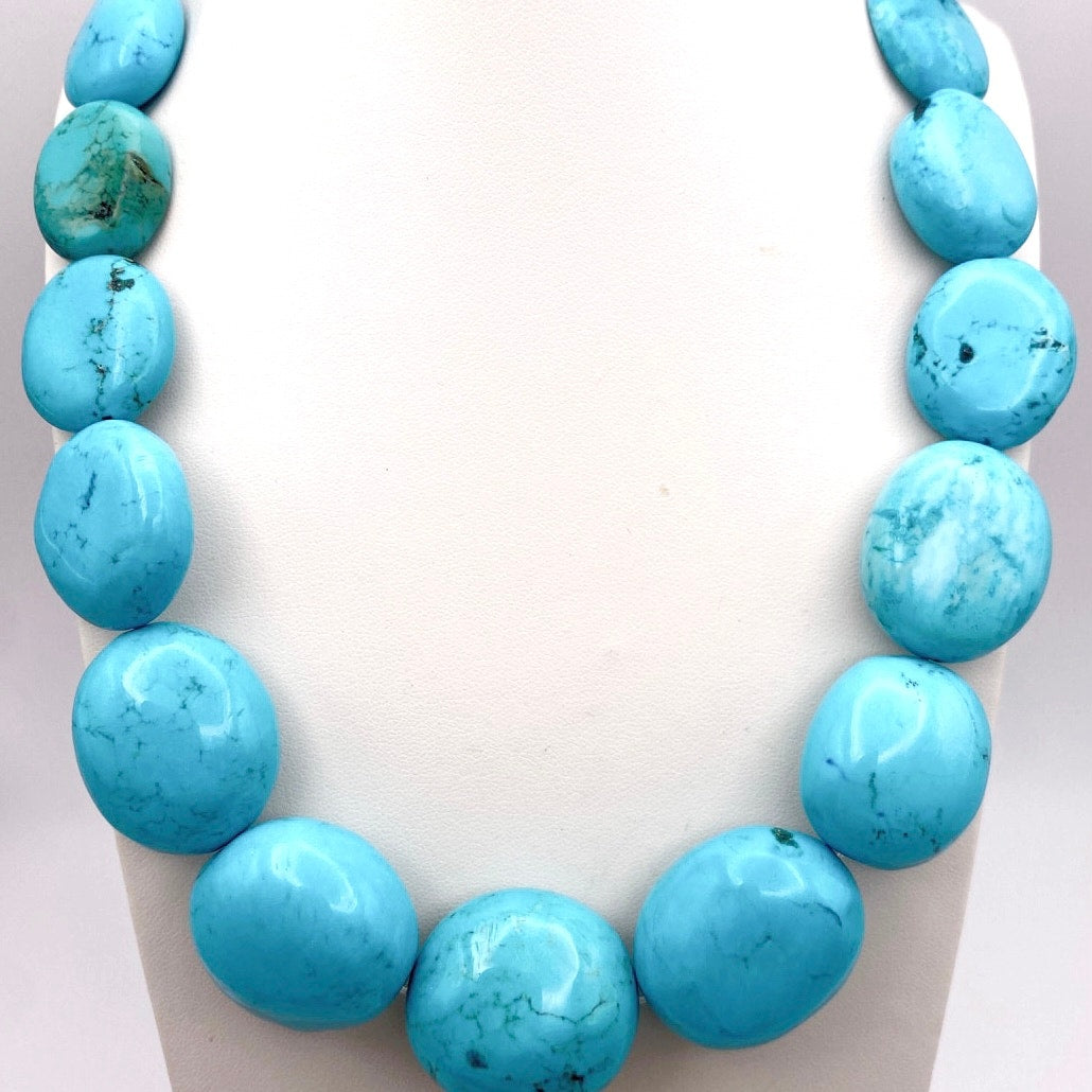 Sleeping Beauty Turquoise Chunky Necklace 16”  Sterling Silver Closure
