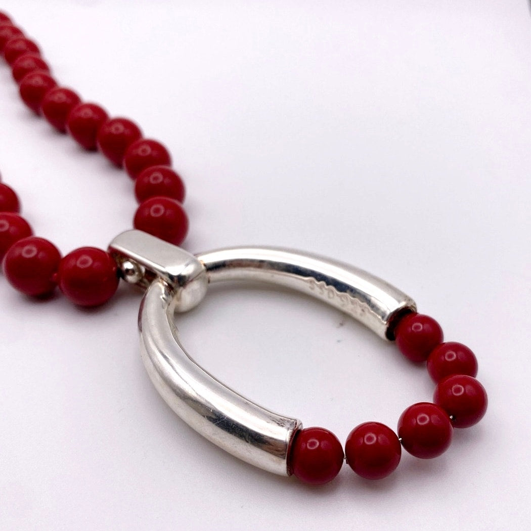 Simon Sebbag Designs Necklace Sterling Silver With Red Coated Shell Round Beads