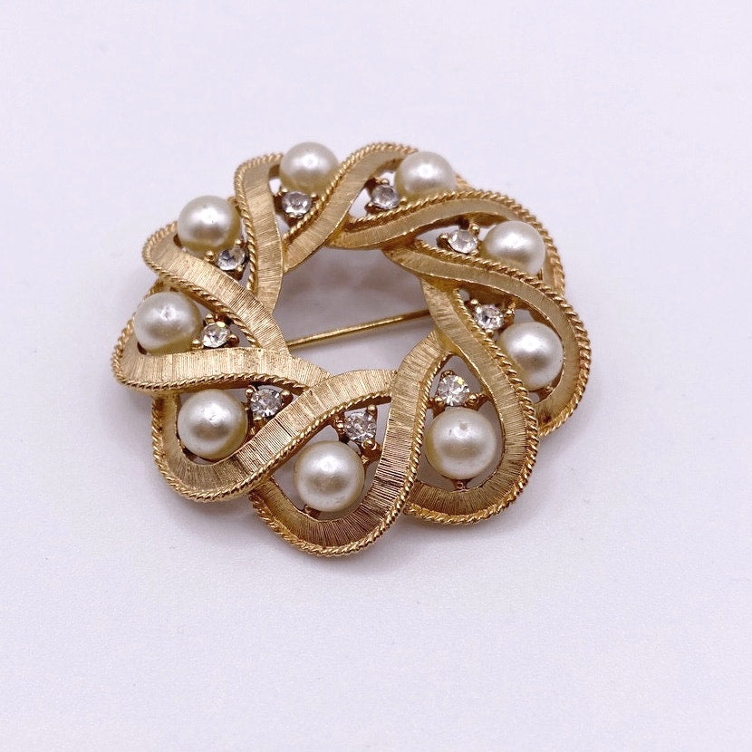 Crown Trifari Brooch With Faux Pearls