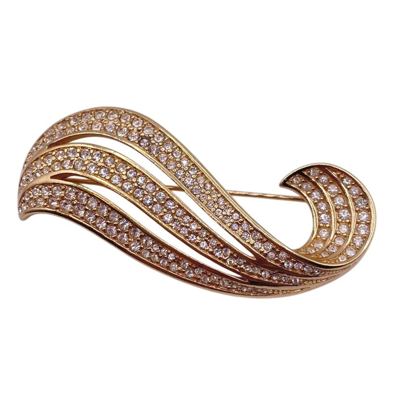 Swarovski Signed Crystals Vintage Brooch 2.5” Gold Tone