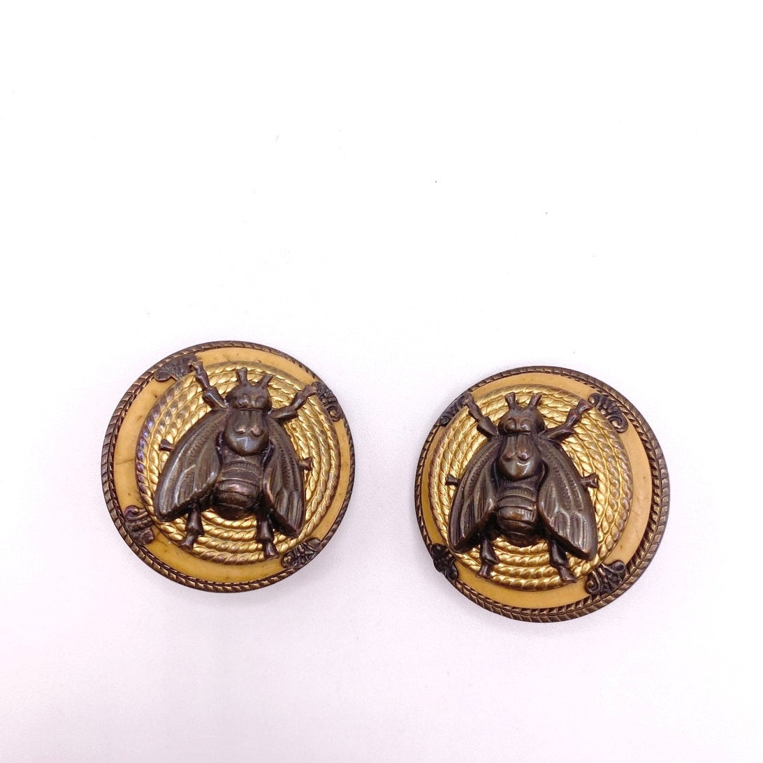 Vintage Mix Metal Clip on Earrings Insect With Bakelite Rare Find