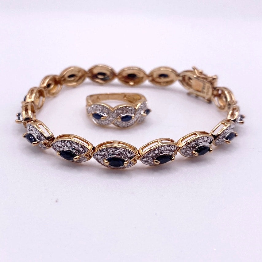 Ross Simmons Gold Plated Sterling Silver Bracelet and Ring Set with Blue Sapphires 7”