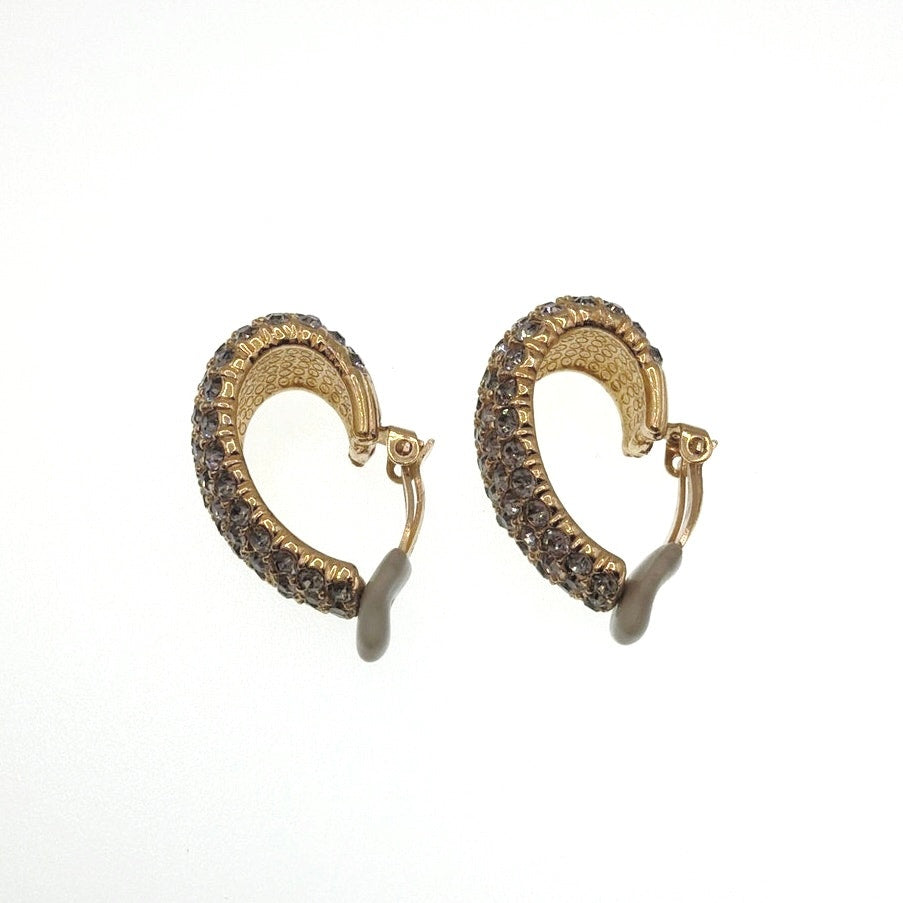 Ciner Signed Full Pave Rhinestones Half Hoops Clip On Earrings