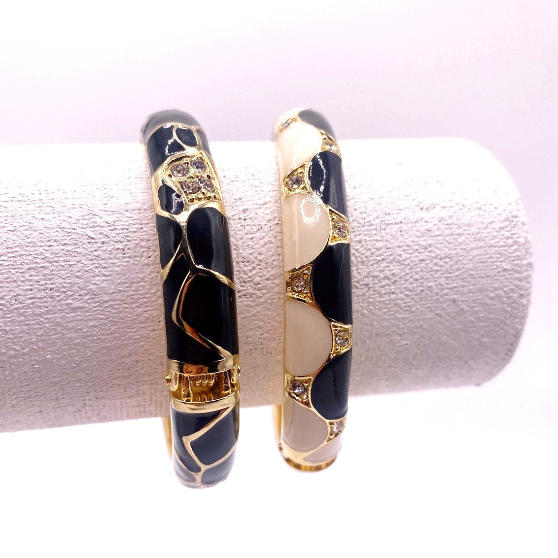 Two JTF Bangle Bracelets Black and White Enamel