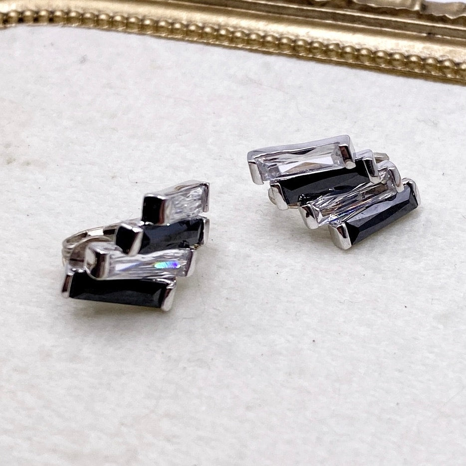 Vintage Sterling Silver Clip On Earrings Cubic Zirconia