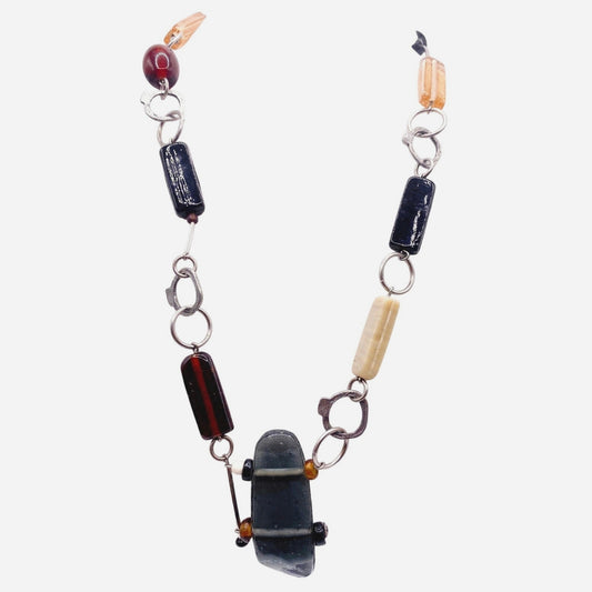 Anne Marie Chagnon Signed Necklace With Blown Glass Beads