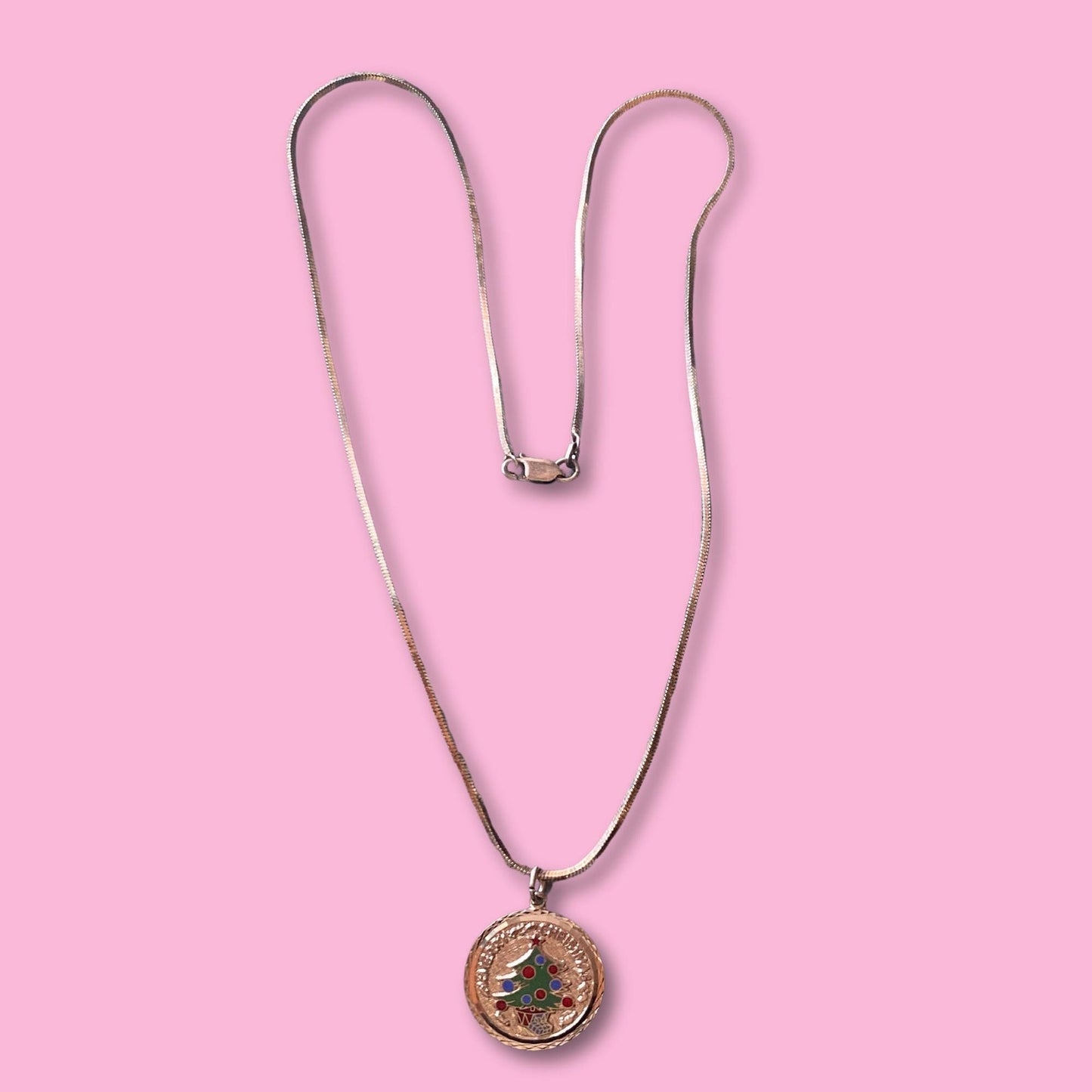 VTG Sterling Silver Cord Necklace Christmas Pendant