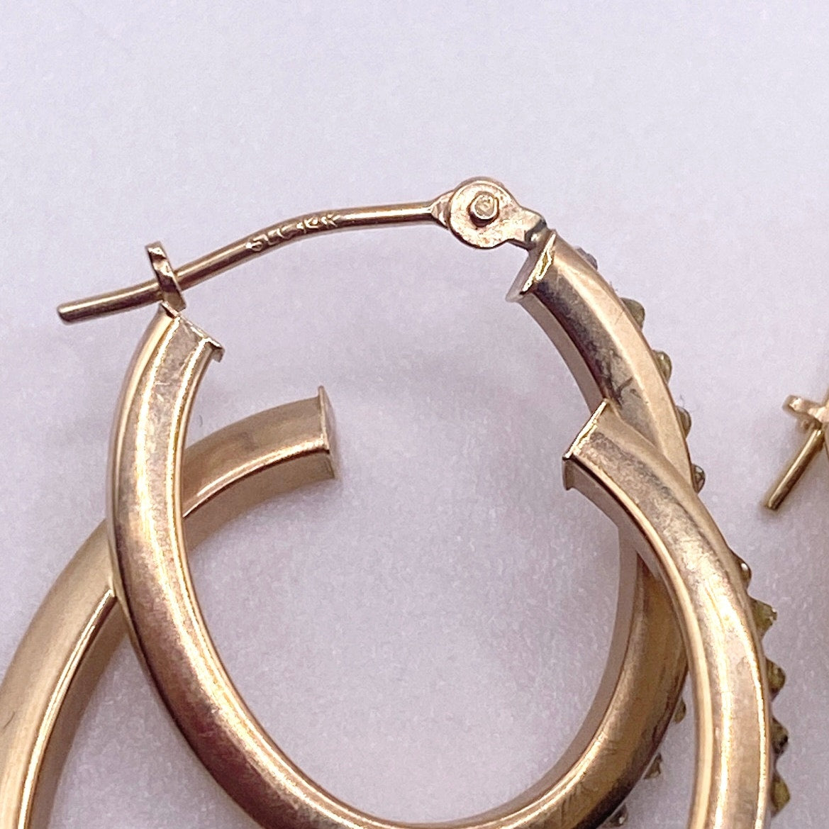 14k Gold Vintage Double Hoop and Diamond Chips Signed SLC