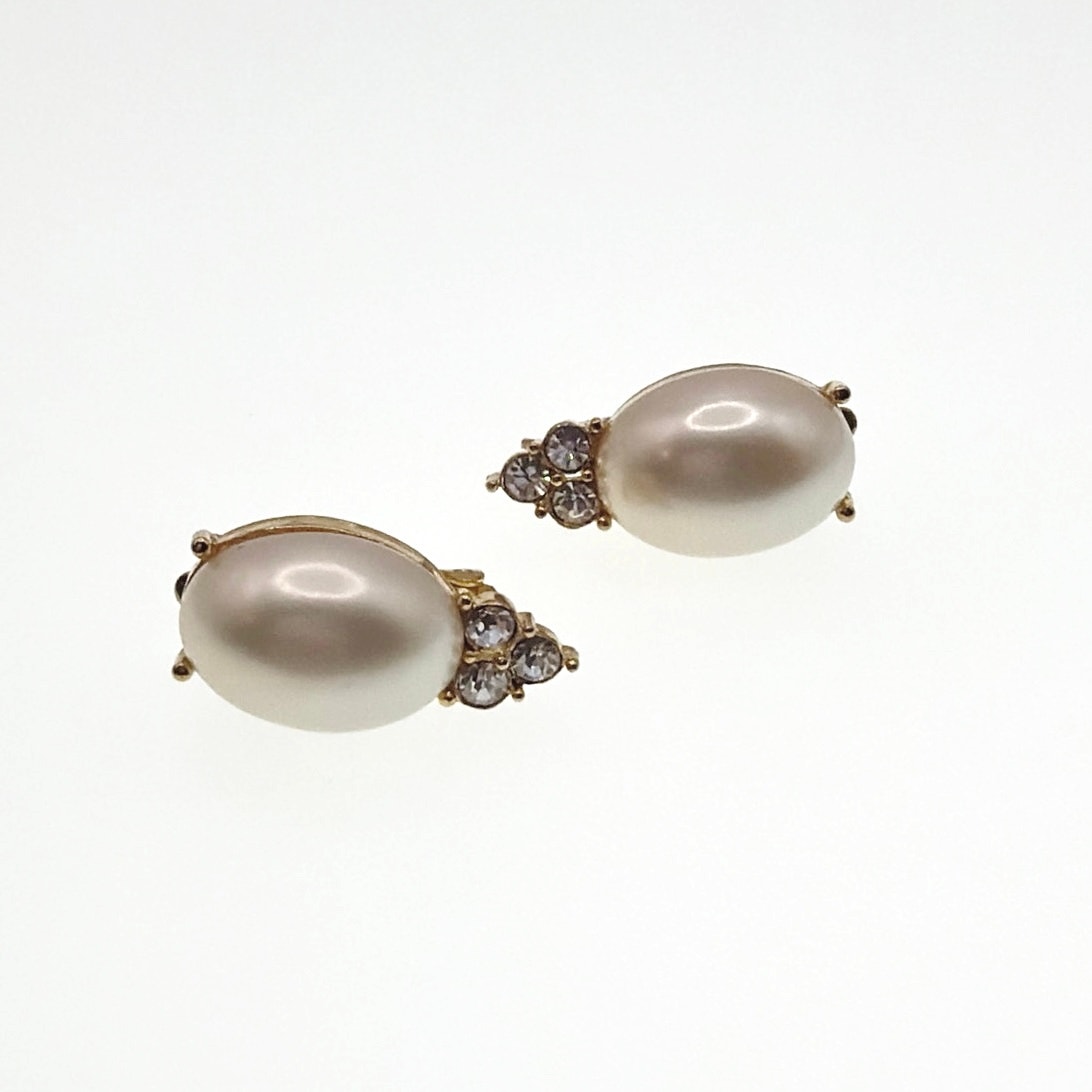 Trifari Faux Pearl Clip On Earrings