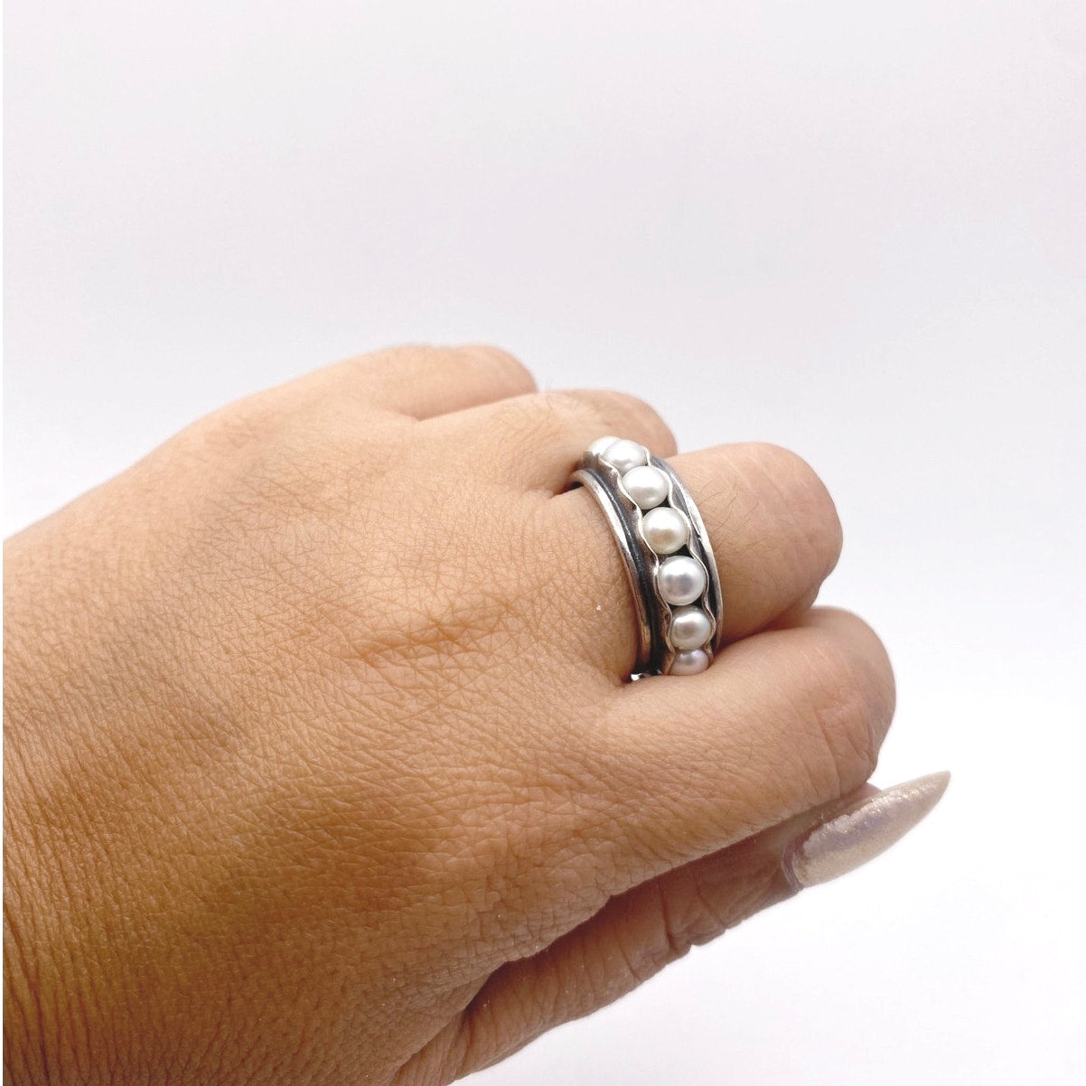 Silpada Sterling Silver Ring Fresh Water Pearl Band 7”