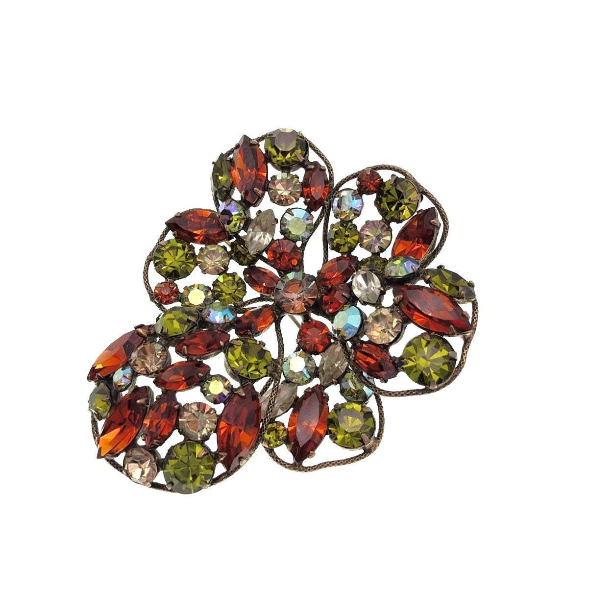 Regency Vintage Signed Rhinestones Flower Brooch 3”