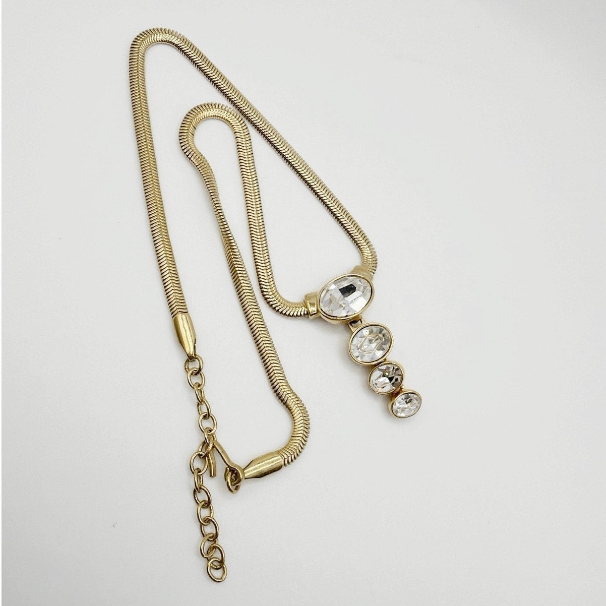 Vintage Snake Chain Necklace and White Rhinestones 18”