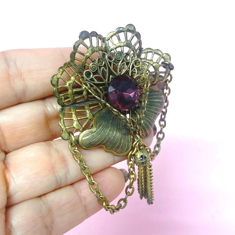 Art Deco Brooch Czech Glass Stone