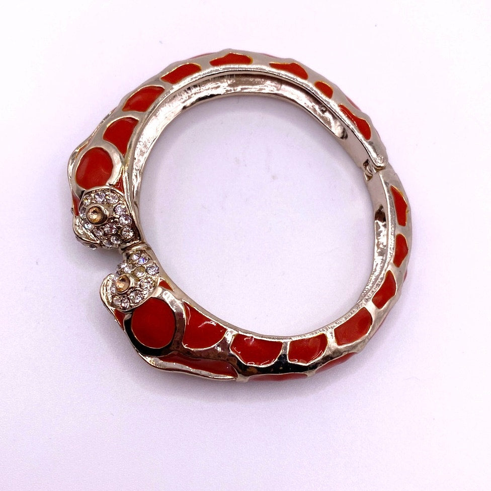 Vtg Chicos Enamel Orange Bangle Rhinestones kissing Fishes