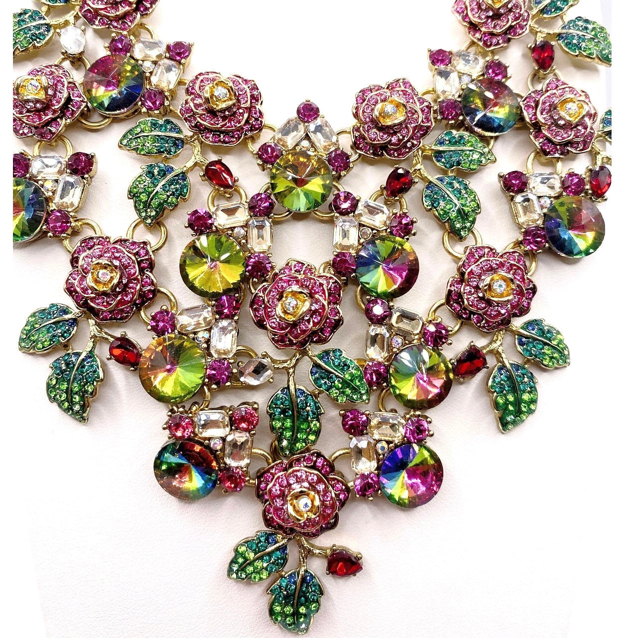 Betsey Johnson Signed Watermelon Tones Floral Statement Necklace