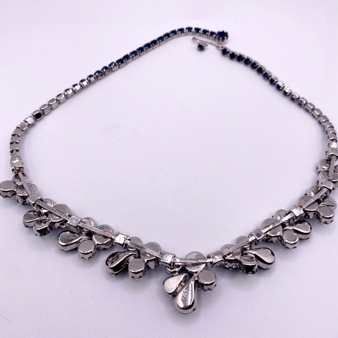 Weiss Stunning Vintage AB Royal Blue Rhinestones Necklace 16”