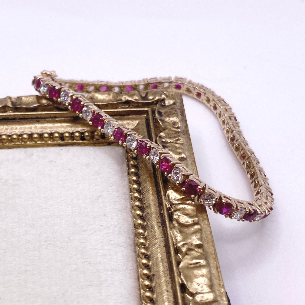 Vintage Gold Vermeil 925 and Rubies Tennis Bracelets Size 7
