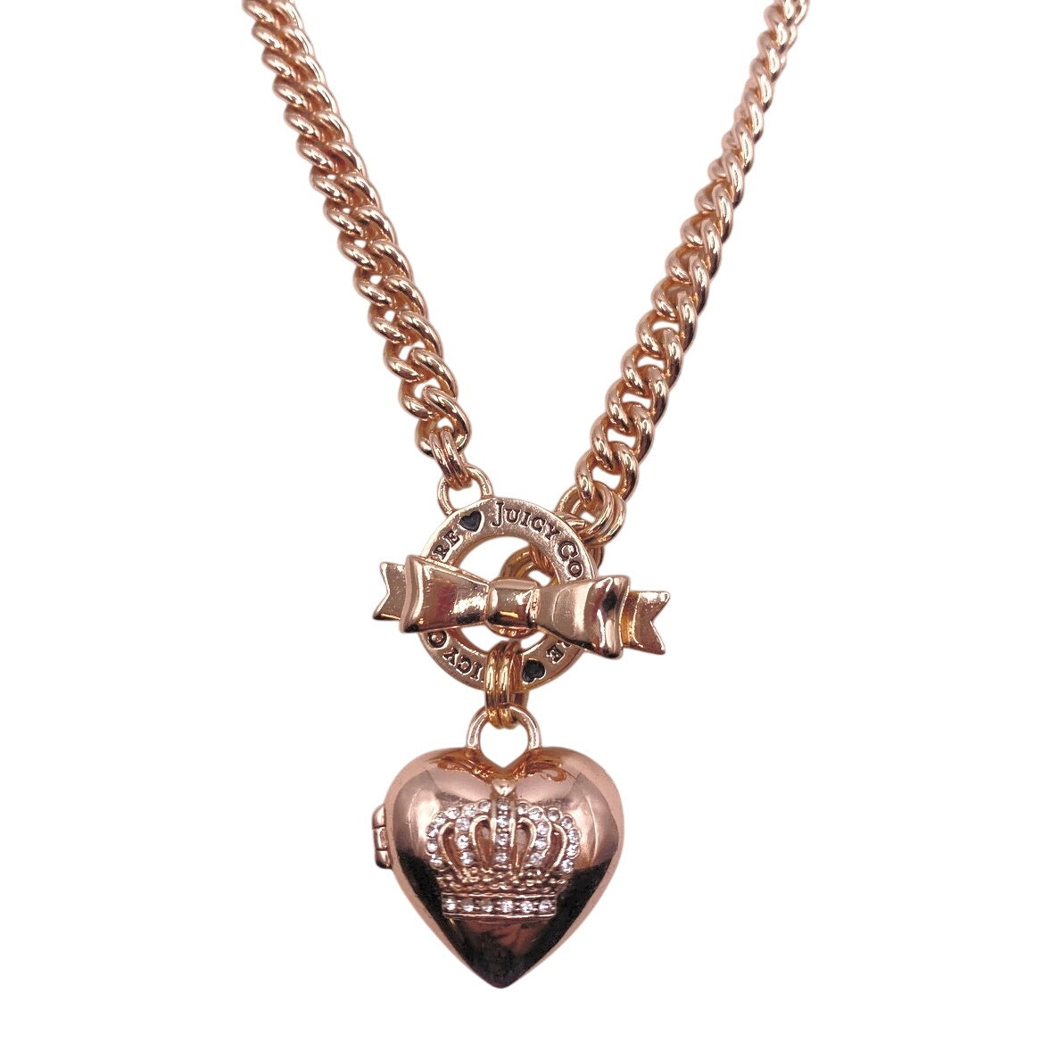 Juicy Couture Vintage Necklace Heart Locket and Bow Toggle Clasp 16”