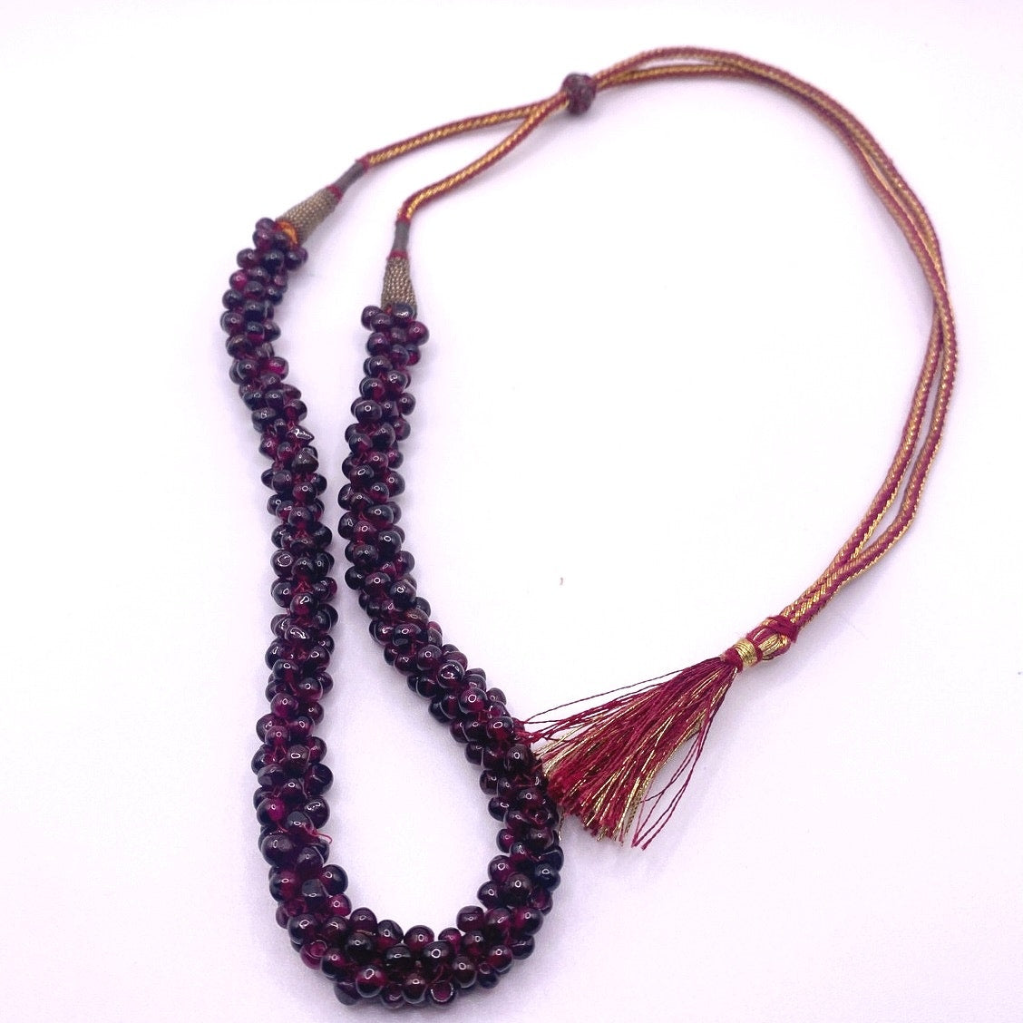 VTG Red Garnet Gems Beads Rope Cord 27"