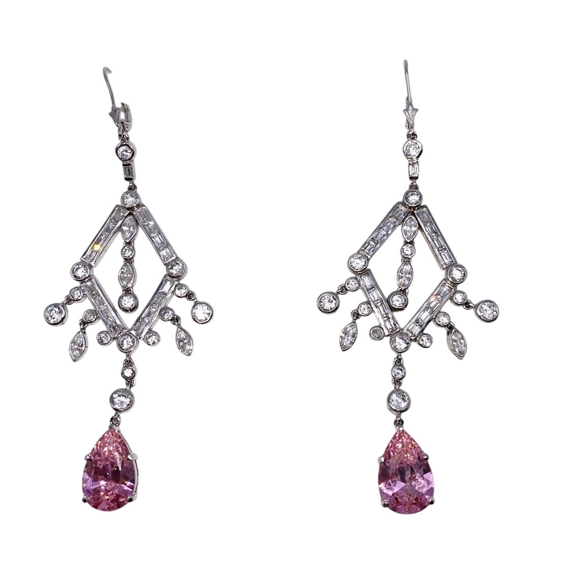Chandelier Dangling Drop Earrings Silver and Rhodium Plated with CZ Crystals 3”