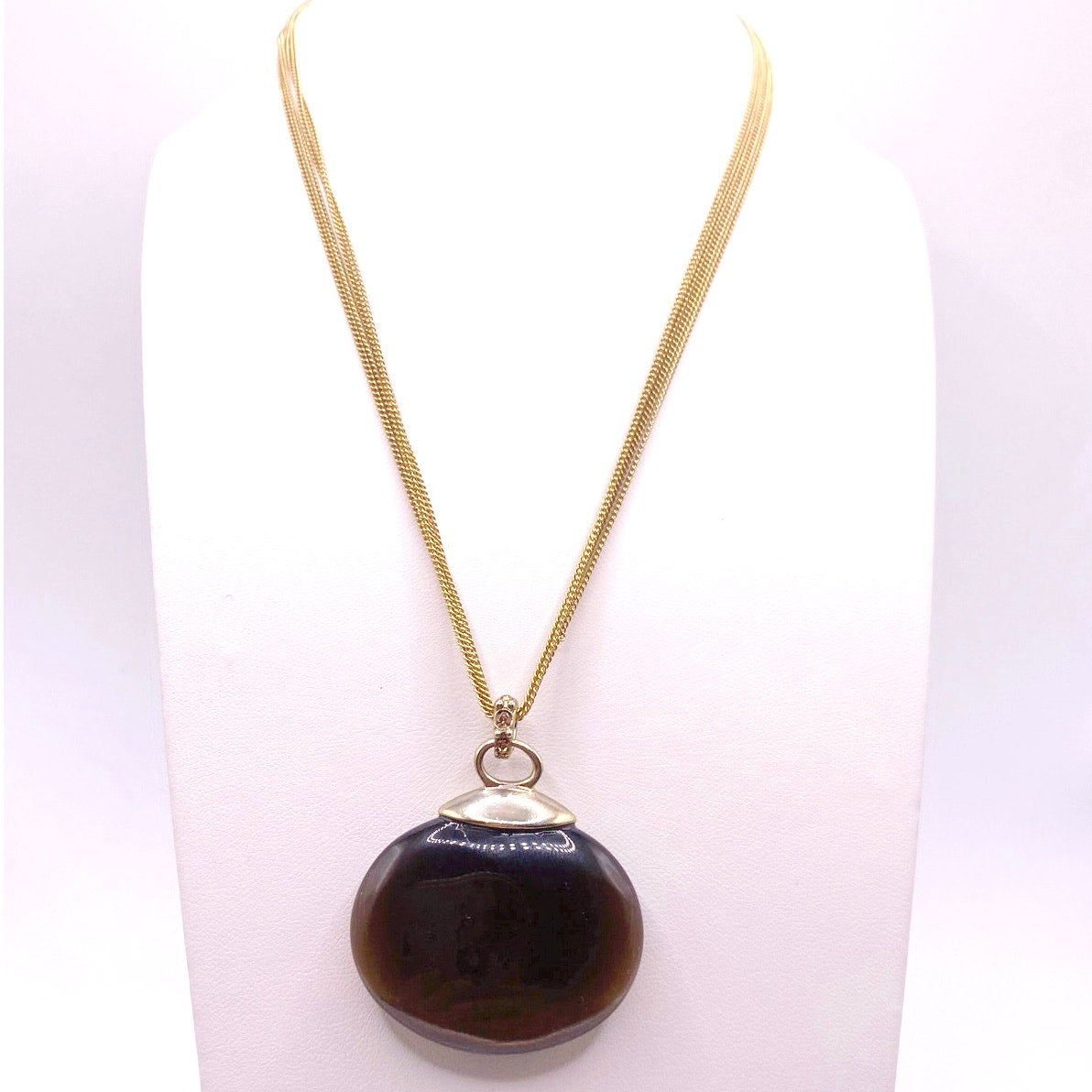Monet VTG Obsidian Pendant and Chain 18”