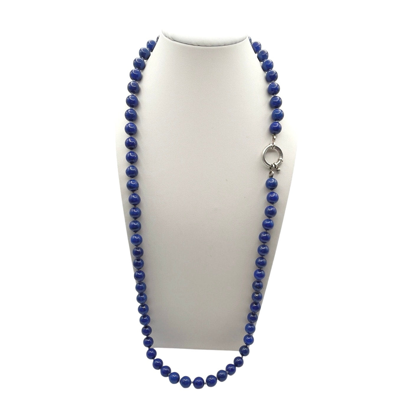 Lapis Lazuli 6mm Knotted Beaded Necklace with Sterling Silver Closure 22”