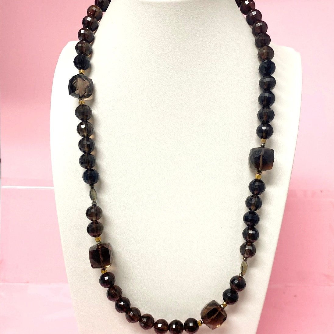 Smoky Quartz Beads Necklace with Sterling Clasp