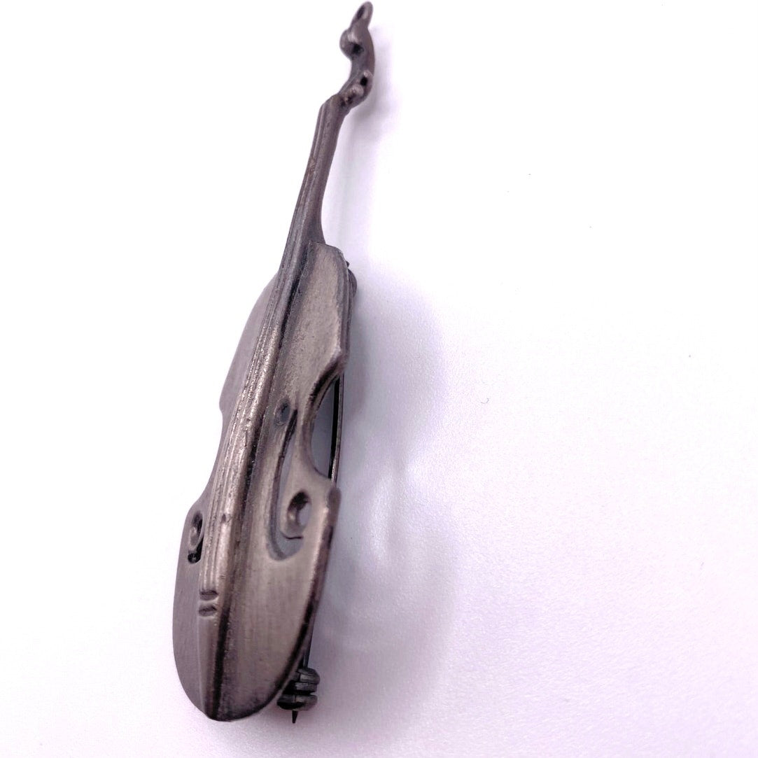 Vintage Violin-Cello Strings Musical Instrument Brooch Silver Tone 3” long