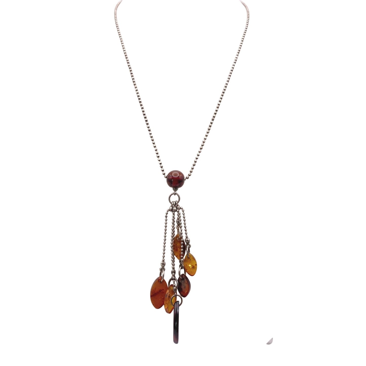 Vintage Sterling Silver and Cognac Amber Drop Charm Bead Pendant