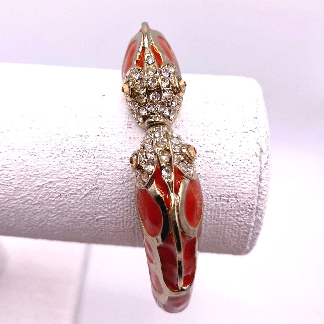 Vtg Chicos Enamel Orange Bangle Rhinestones kissing Fishes