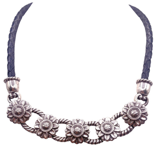 Vintage Brighton Leather Cord Necklace With Daisy Flowers