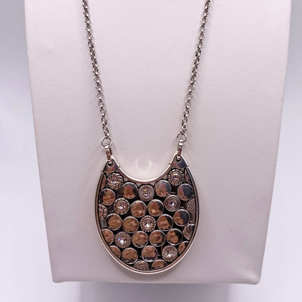 Brighton LUNA Reversible Crystal Long Silver Statement Necklace 28”