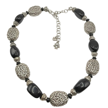 Brighton Vintage Onyx Gemstone Silver Plated Adjustable Necklace 20”
