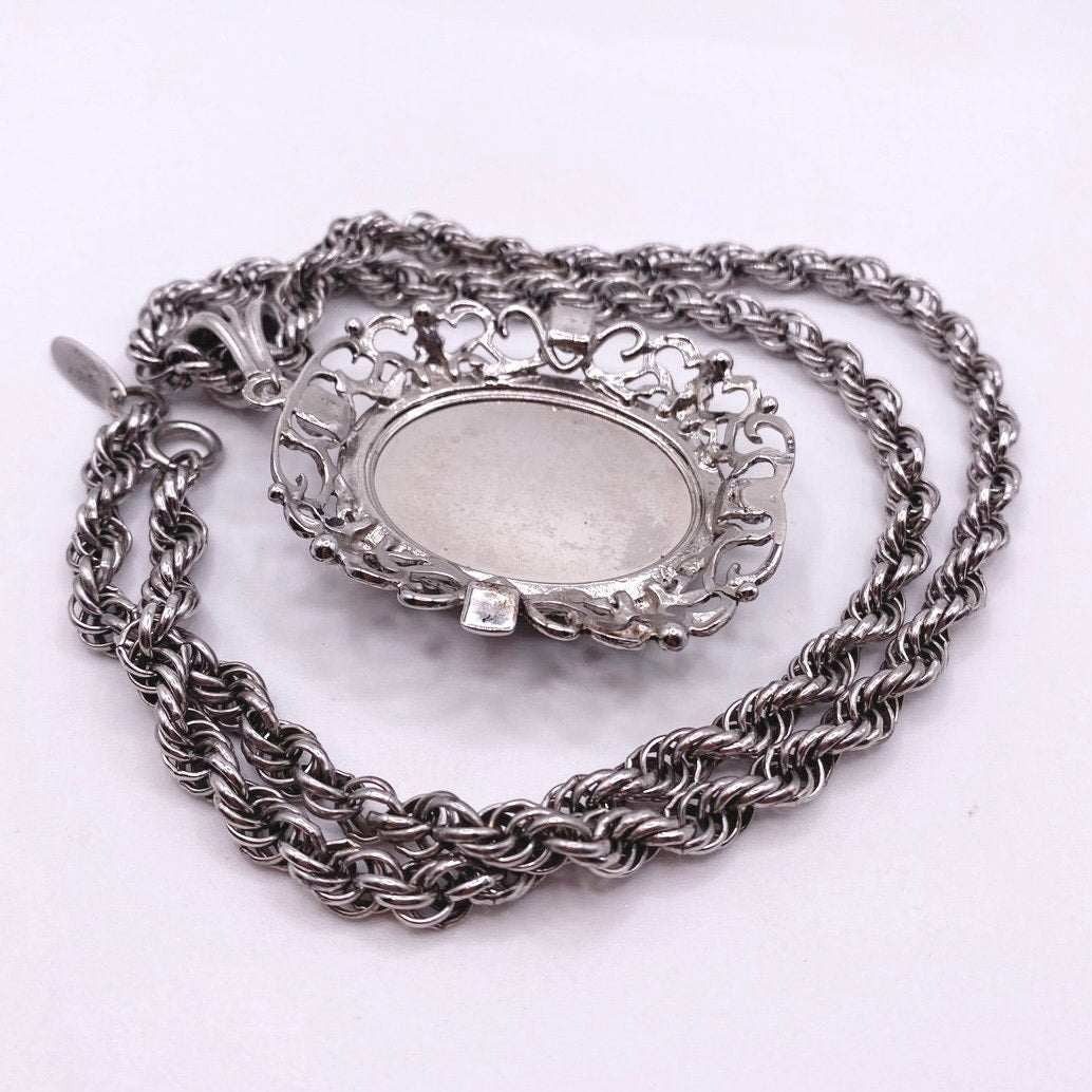 Vintage Whiting Davis Hematite Floral Reverse Cameo 22”