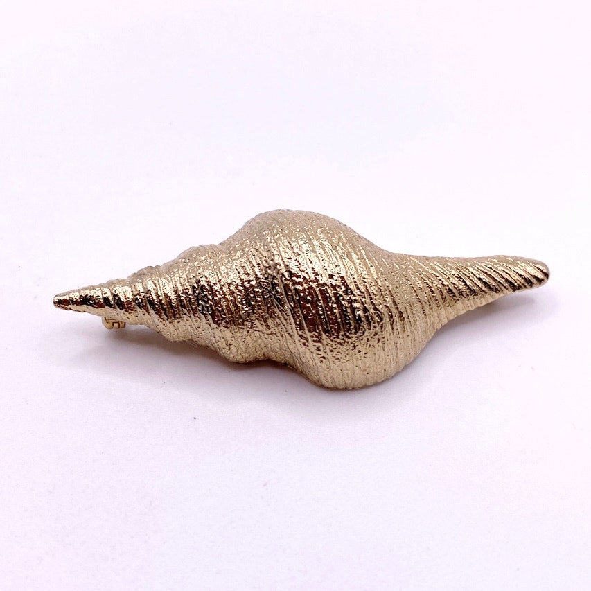 Bergere Signed Shell Vintage Brooch Gold Tone 2.5”