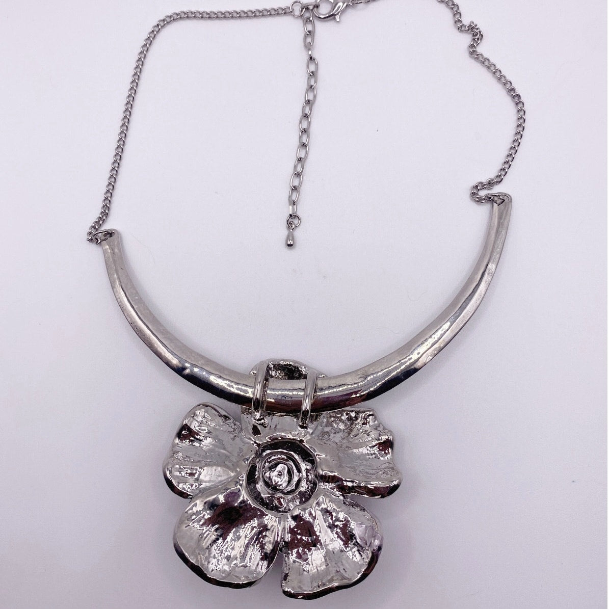 Purple Enamel Flower Pendant Bib Necklace