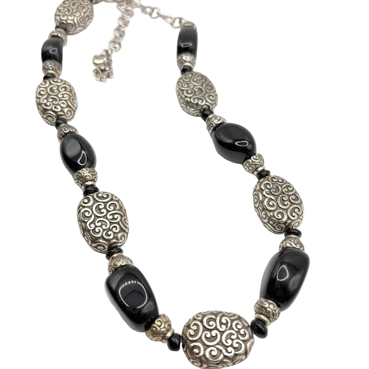 Brighton Vintage Onyx Gemstone Silver Plated Adjustable Necklace 20”