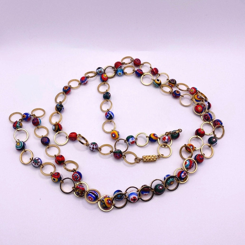 Italy Murano Millefiori Glass Bead Necklace