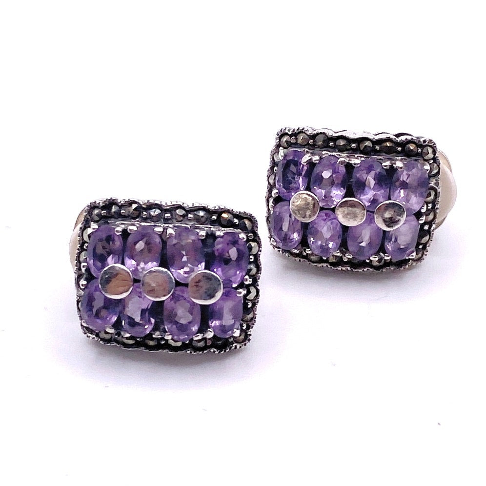 Sterling Silver And Amethyst Gems Vintage Clip On Earrings