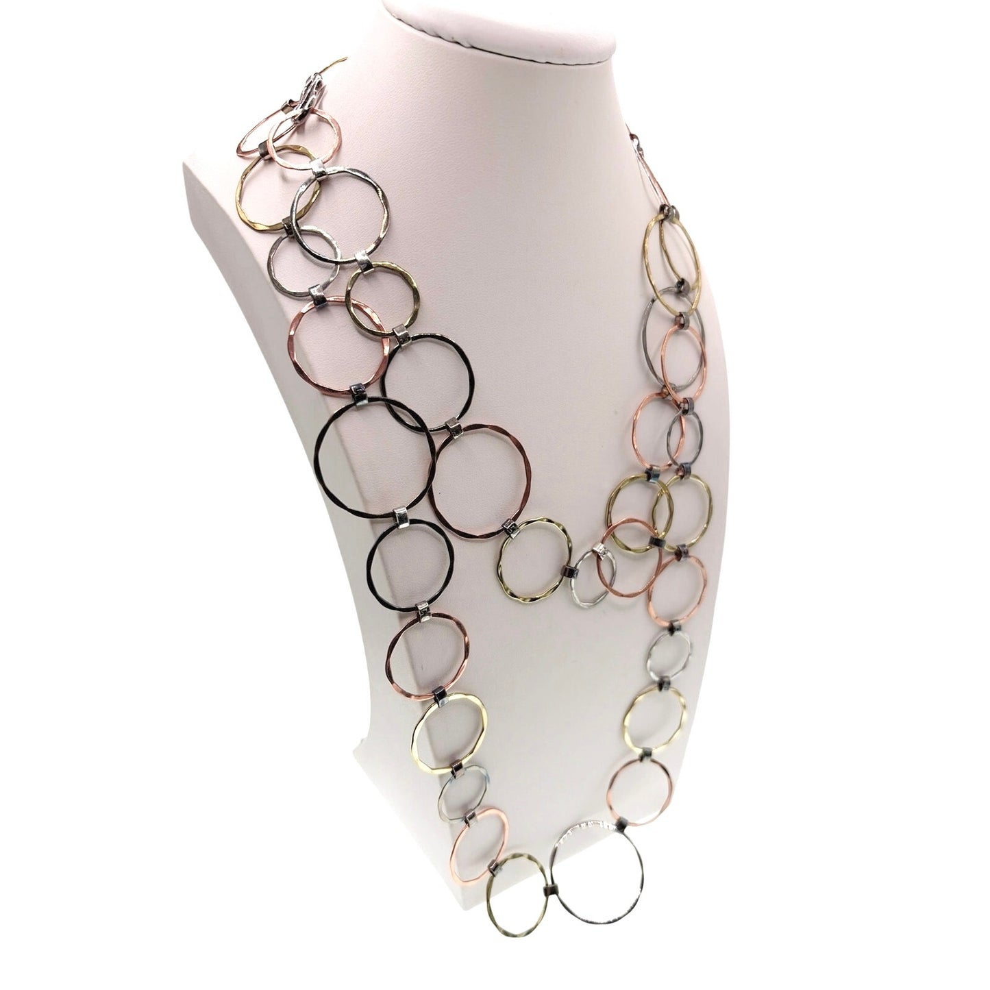 Robert Lee Morris Sterling Circles Necklace 42" RLM 14K Gold Copper 925 Silver