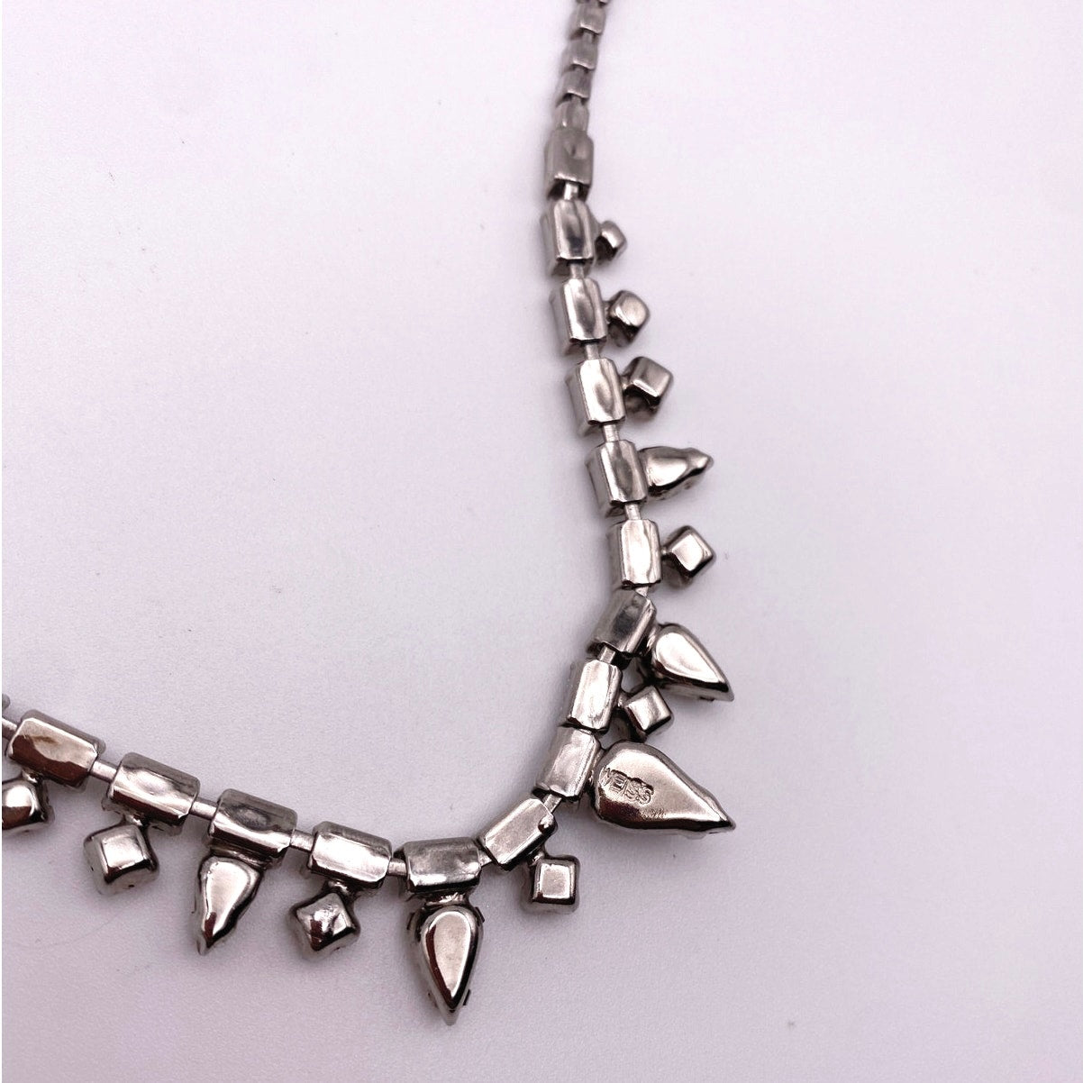 Weiss Signed Vintage Silver Tone Necklace with Rhinestones 15”