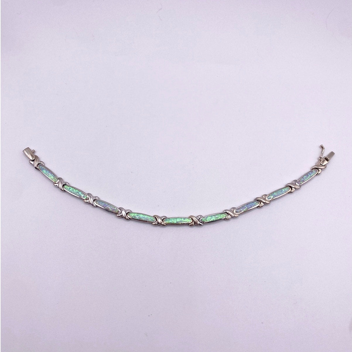 Sterling Silver and Opal Tennis Bracelet Size 7