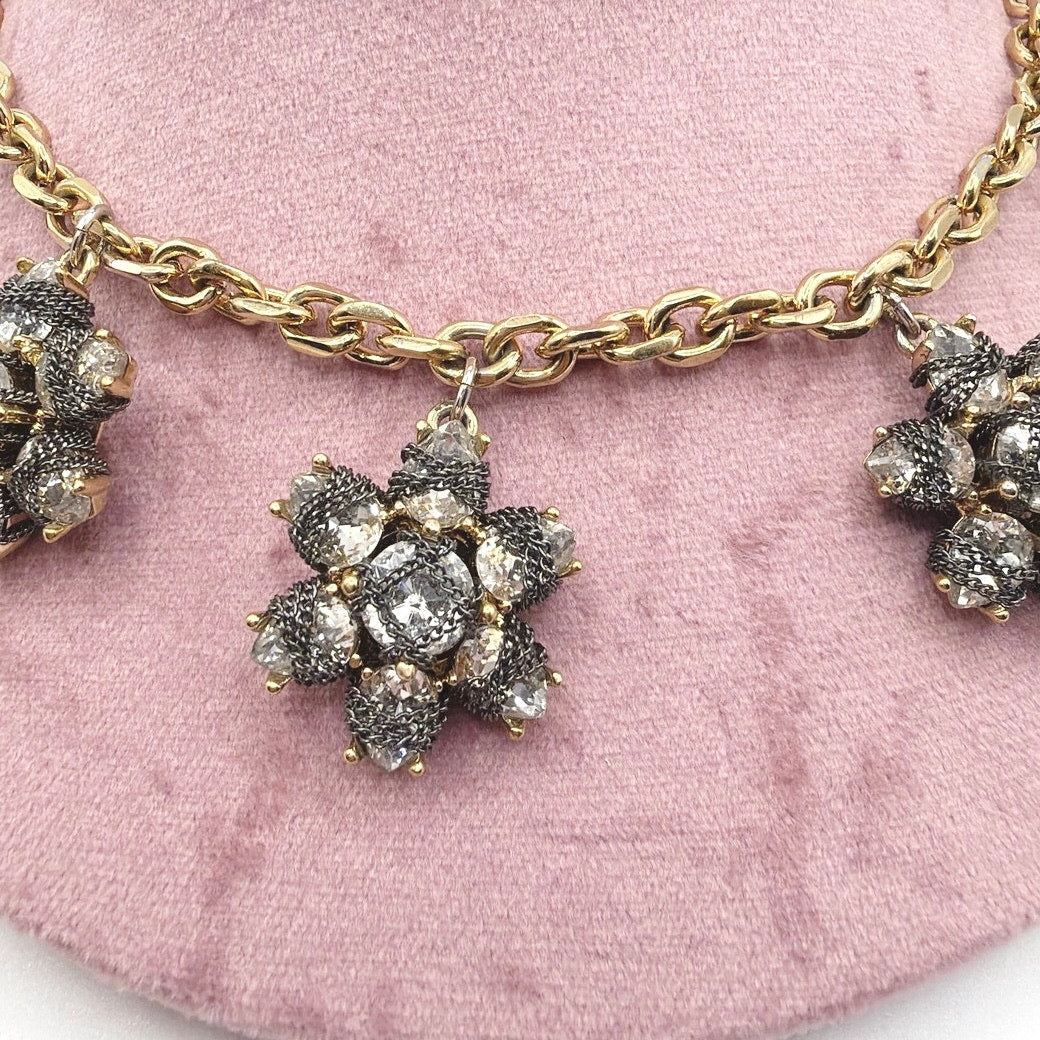 Ann Taylor Vintage Flower Crystal Charm Necklace 18”
