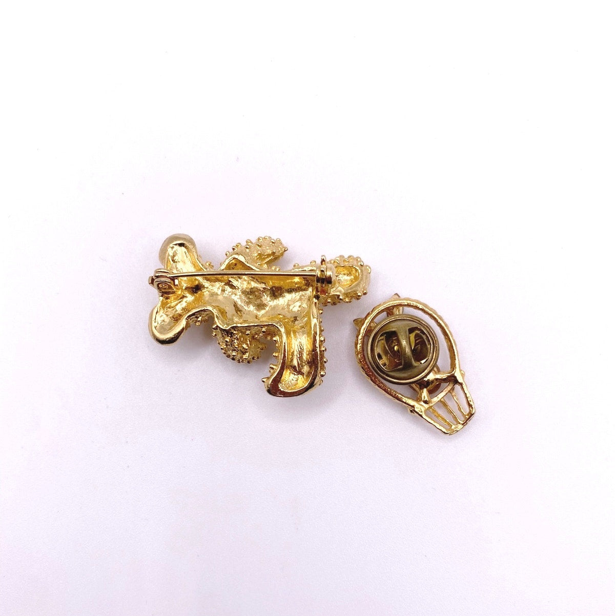 Two Vintage Rhinestones Brooches Bear and Bunny Gold Tone