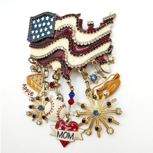 Lunch At The Ritz American Flag Baseball Hot Dog and Mom Vintage Brooch